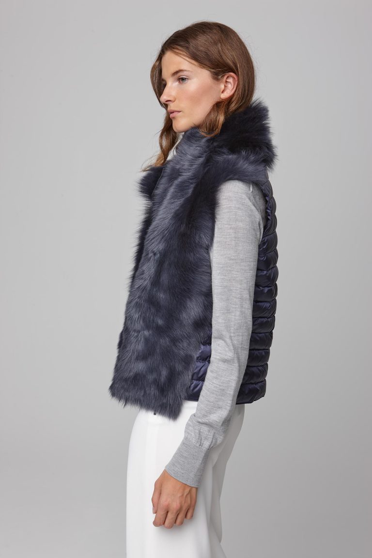 Shearling And Down Gilet In Navy Women Gushlow Cole