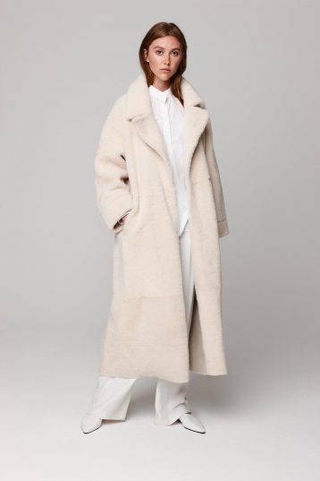 white shearling trench coat in white - women | gushlow and cole - cell image 2