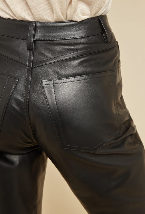 Darzi Women Regular Fit Black Faux Leather Trousers