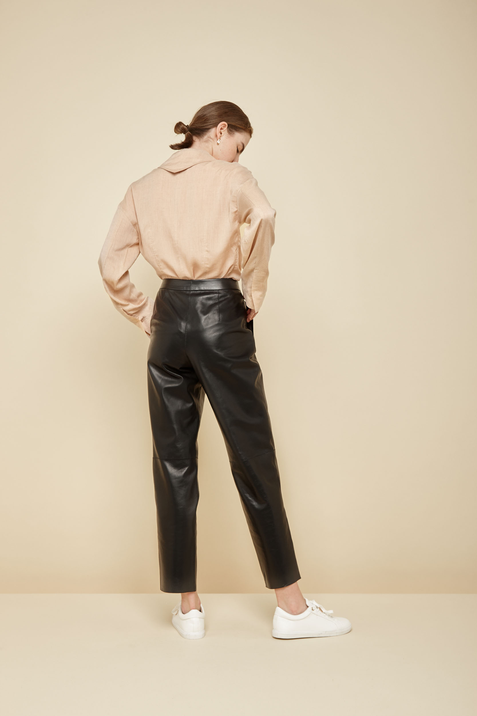 cream leather trousers