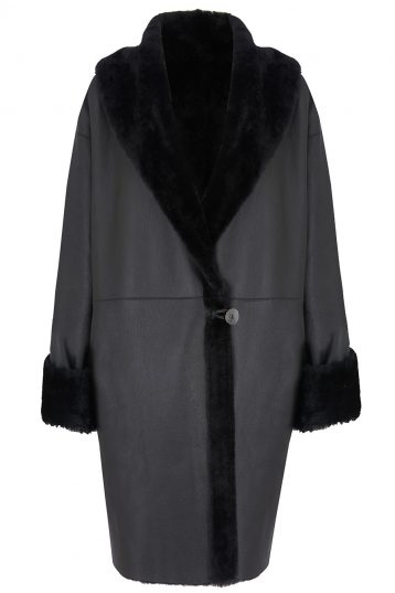 Oversized Shearling Shawl Coat in Black | Women | Gushlow & Cole 2