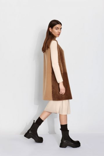 Wool and Shearling Crombie Gilet in Camel | Women | Gushlow & Cole 2
