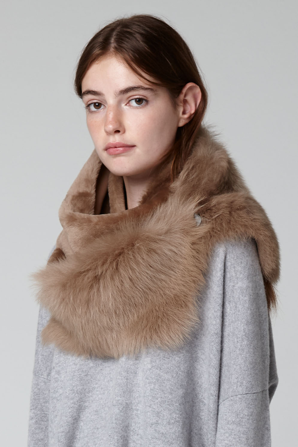 Camel Hooded Shearling Jacket | Women | Gushlow & Cole