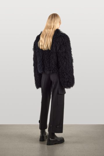 Black Mongolian Jacket | Womens Luxury Shearling | gushlow & cole - model back on full length