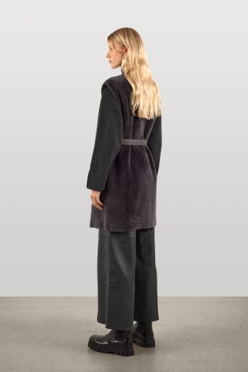 Grey Belted Shearling Gilet | Womens Luxury Shearling | Gushlow & Cole | model full length back with belt