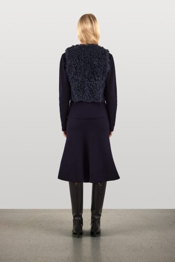 V Neck Navy Cropped Shearling Gilet | Womens | Gushlow & Cole - model full length back