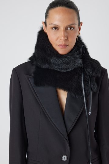 Black Shearling Shawl Scarf | Womens | Gushlow & Cole - scarf snood on model crop