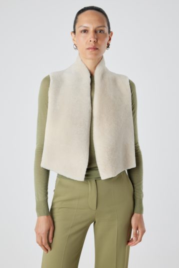 Cream Short Shearling Gilet | Womens | Gushlow & Cole - model cropped