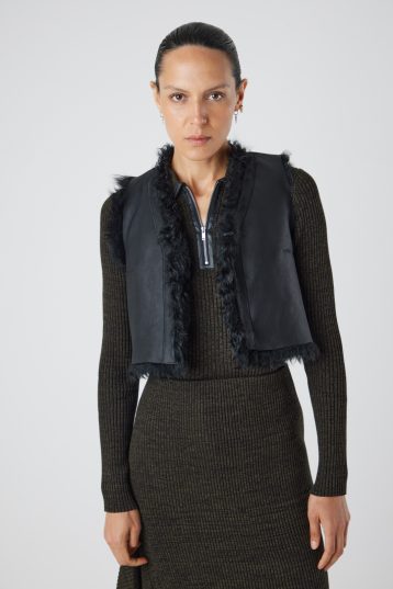 V Neck Black Cropped Shearling Gilet | Womens | Gushlow & Cole - crop leather out gilet