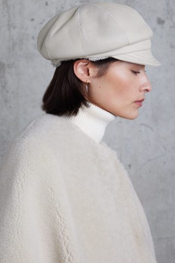 White Shearling Carnaby Cap | Women | Gushlow & Cole - model crop side