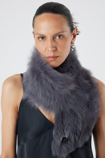 Baby Button Grey Shearling Scarf | Womens | Gushlow & Cole - crop model