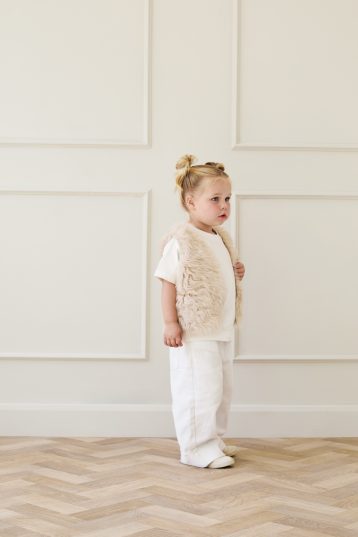 Cream Kids Curly Toscana Shearling Gilet | Kids | Gushlow & Cole - model inside