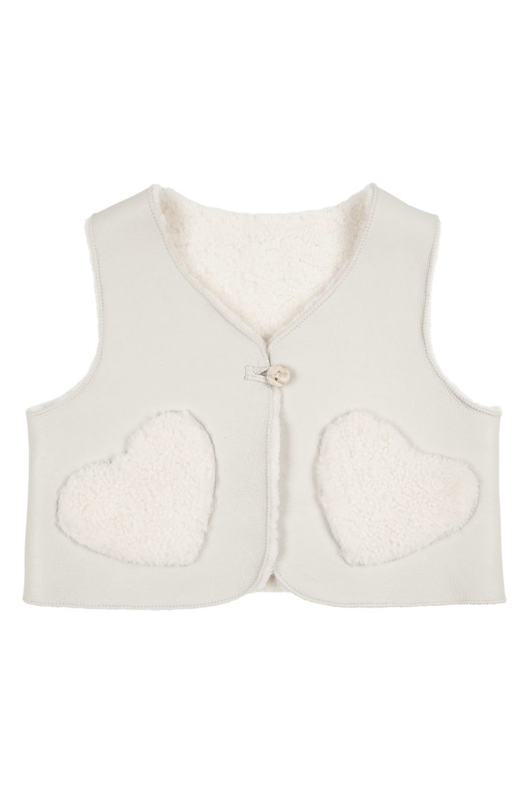 Edith White Shearling Heart Gilet | Kids | Gushlow & Cole-cut out front