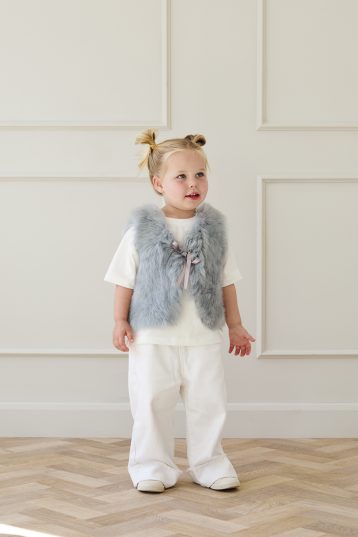 Pale Blue Kids Toscana Shearling Gilet | Kids | Gushlow & Cole- front on model