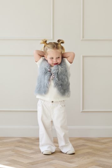 Pale Blue Kids Toscana Shearling Gilet | Kids | Gushlow & Cole- back on model 2