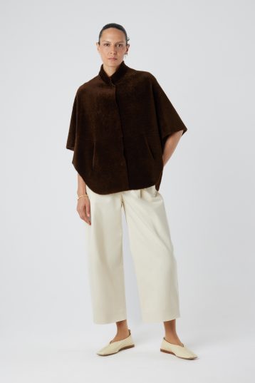 Brown Shearling Cape Jacket | Womens | Gushlow & Cole-full length on model front