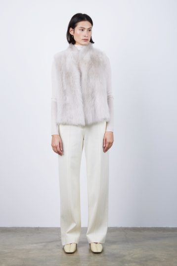 Natural Edge Oyster White Shearling Gilet | Womens | Gushlow & Cole- full length model front