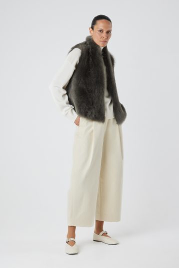 Storm Grey Shearling Gilet | Womens | Gushlow & Cole-full length on model