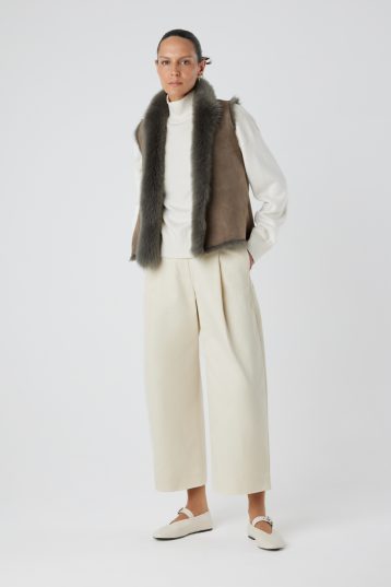 Storm Grey Shearling Gilet | Womens | Gushlow & Cole-full length reversed